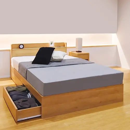 [ベッド シングル] 幅103cm 収納付き 棚付き コンセント付き 引き出し付き モダン 高級感 ナチュラル ..