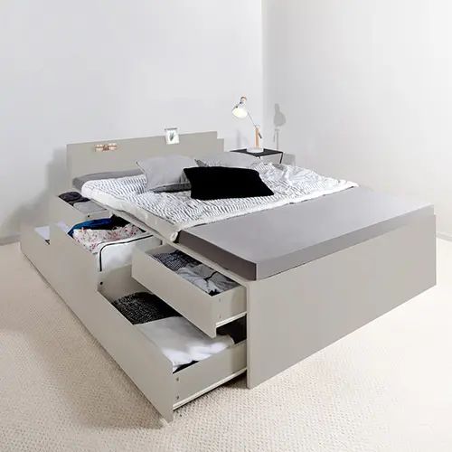 乐天商城 - [ベッド クイーン] 収納付きベッド 引き出し付き 大容量 棚付き コンセント付き シンプル 頑丈 スタイリッシュ ホテル品質 グローバル品質 高品質 ハイクオリティ スライドレール付き ボックス構造 ミニマルデザイン