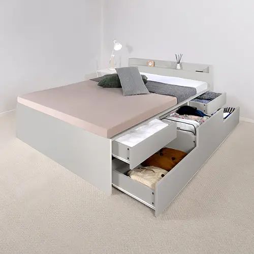 乐天商城 - [ベッド セミダブル] 収納付きベッド 引き出し付き 大容量 棚付き コンセント付き シンプル 頑丈 スタイリッシュ ホテル品質 グローバル品質 高品質 ハイクオリティ スライドレール付き ボックス構造 ミニマルデザイン