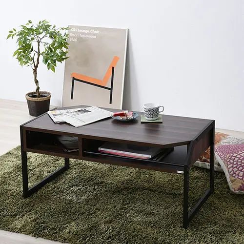 リビングテーブル スチール 木目 センターテーブル 清潔感 北欧風 メラミン樹脂 艶消し オーク ホワイ..