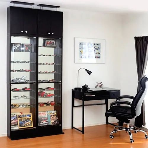 [フリーラック] 幅48.5cm 扉付き収納 ガラス扉付き 可動棚付き 強化ガラス コレクション ディスプレイ 選べるタイプ 選べる奥行き スタイリッシュ 収納スペース デザイン性 プッシュ式片開扉 ボトムステージ 高級感 実用性