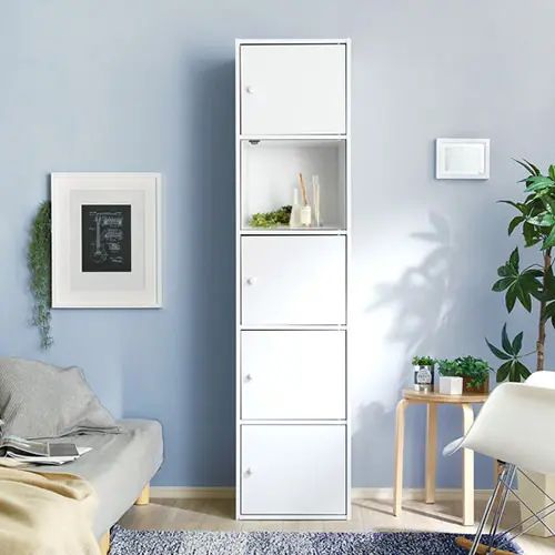 Rakuten - [カラーボックス] 幅41cm 扉付き収納 5ドアタイプ 可動棚付き 木目調 シンプル 横置き可能 マグネット式扉 ダークブラウン ホワイト 奥行き38.5cm 高さ171.5cm