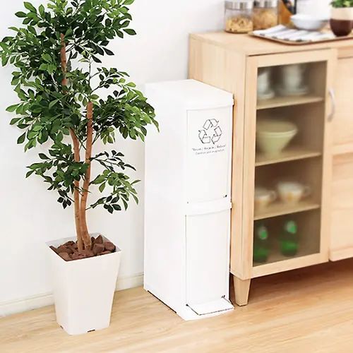 Slim Kitchen Racks - [キッチン 収納] 幅21cm シンプル 日本国産 スマート アーバン すきま収納 ダストボックス 薄型 間仕切り コンパクト スリムタイプ 分別仕様 フラップ式 ペダル式 ストッパー付き 丸洗いOK
