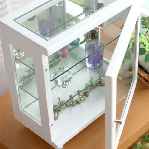 Rakuten - [リビング収納] 幅32cm コレクションケース 背面ミラー ガラス扉付き シンプル ブラック ホワイト ガラス棚板 開放感 鏡張り 奥行き17cm 高さ35cm