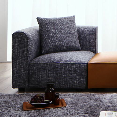 1人掛けソファ ローソファ レザーソファ 軽量 高級感 クッション付き 天然木使用 グレー キャメルブラウン ミックス 幅54cm 奥行き69cm 高さ52cm(3.0)