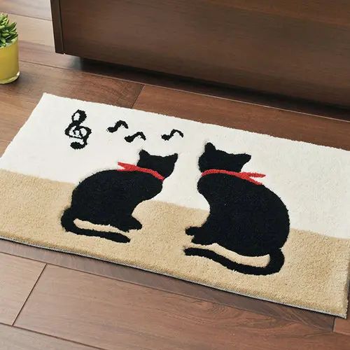 Rakuten - マット 幅45cm 長さ75cm 滑り止め加工 ウォッシャブル 床暖房対応 ホットカーペット対応 ベージュ