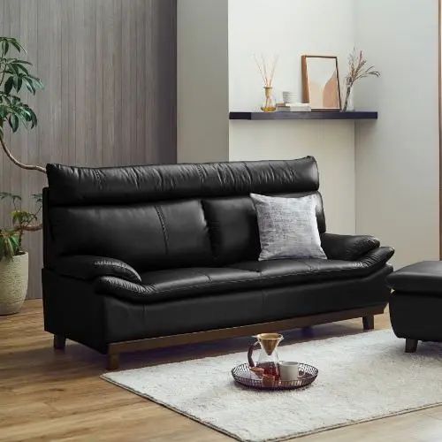 Rakuten - 2人用 ラブソファ レザーソファ ハイバック 座面レザー 本革 モダン 高級感 ブラック 幅157cm 奥行き88cm 高さ97cm