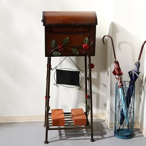 玄関収納 脚付き アイアン シンプル 高級感 ナチュラル アンティーク 大容量 ポスト ブラウン 幅40.5cm..