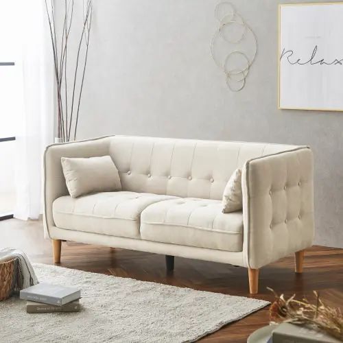 贅沢なくつろぎ空間 クッション付きファブリックソファ 2.5人掛け ヌード