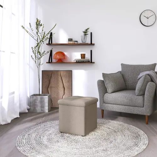 乐天商城 - インテリアのアクセントに 収納スペース付きレザースツール グレー