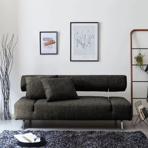 2人用 ラブソファ ソファベッド 座面ファブリック クッション付き コンパクト ブラウン 幅182cm 奥行き..