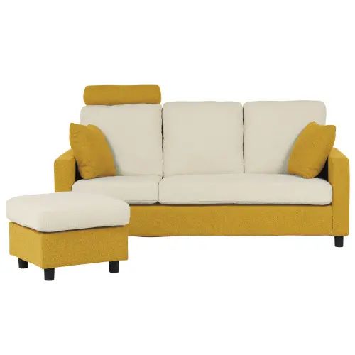 インテリアの主役になる ヘッドレスト付きコーナーカウチソファ イエロー