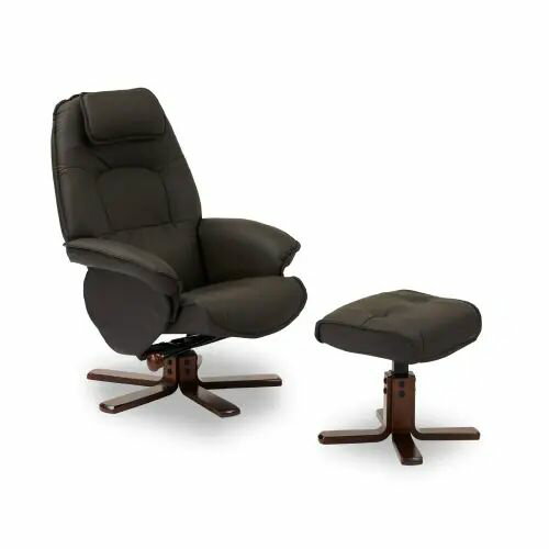 癒し空間をつくる 本革仕様 オットマン付きリクライニングチェア ダークブラウン