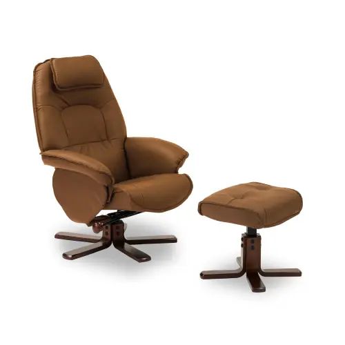 癒し空間をつくる 本革仕様 オットマン付きリクライニングチェア ライトブラウン