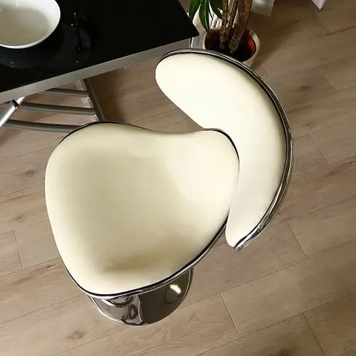 [ダイニング チェア] チェア幅45.5cm 座面レザー 合皮 スチール脚 回転式 高級感 ホワイト カウンターチェア 安定感 スタイリッシュ 高さ調節