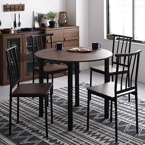Dining Set - [ダイニング セット] テーブル幅90cm チェア幅40cm スチール脚 円形テーブル シンプル ヴィンテージ 木目調 4人用 ブラウン ブラック ナチュラル ホワイト