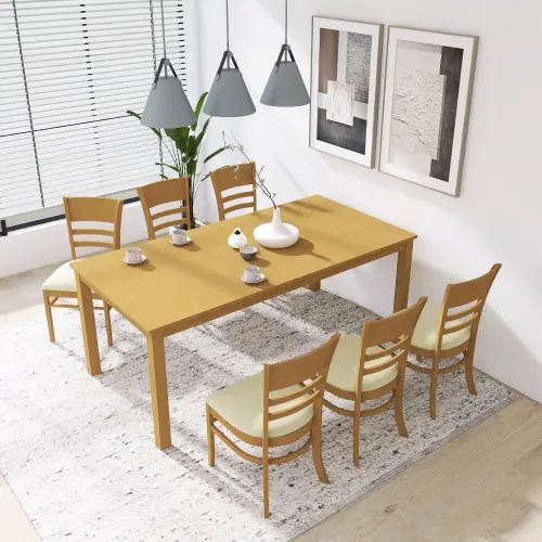 Four-Piece Set - お部屋に合わせやすい シンプルダイニング 7点セット (ナチュラル)