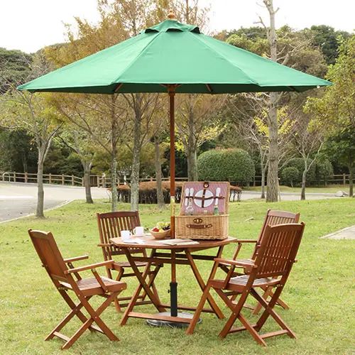 [アウトドア家具] 木製 パラソル グリーン 大きめサイズ カフェスタイル レジャー クランク式 幅250cm ..