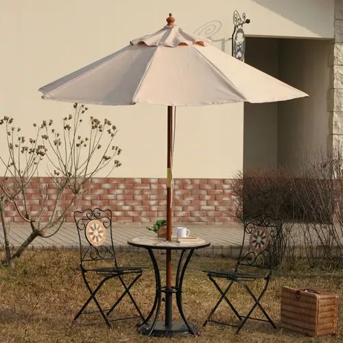 [アウトドア家具] 木製 パラソル アイボリー コンパクトサイズ カフェスタイル レジャー 滑車付き 開閉..