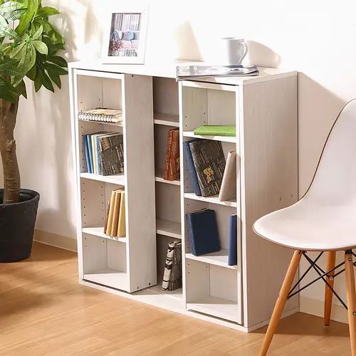 [リビング チェスト] ダブルスライドラック ホワイトウォッシュ スライド式ラック コミック 本 CD 幅89..