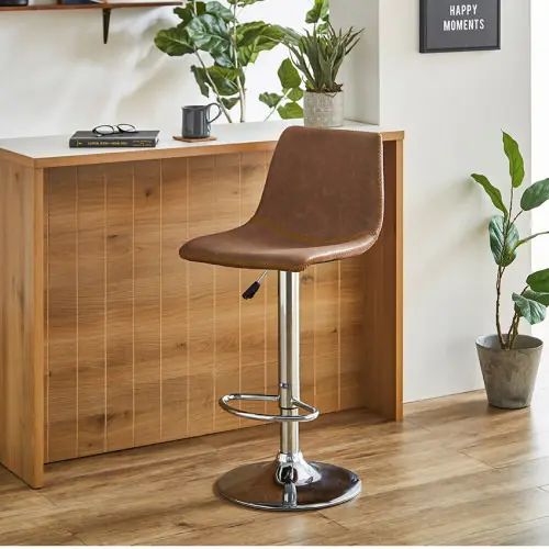 無駄のないシンプルなデザイン 昇降式バーチェア レッドブラウン