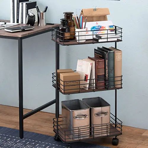 収納ラック ストッカー ラック 3段 ワゴン収納 ブラウン ブラック 完成品 省スペース ワイド 幅40.5cm キャスター付き シンプル すきま収納 天然木