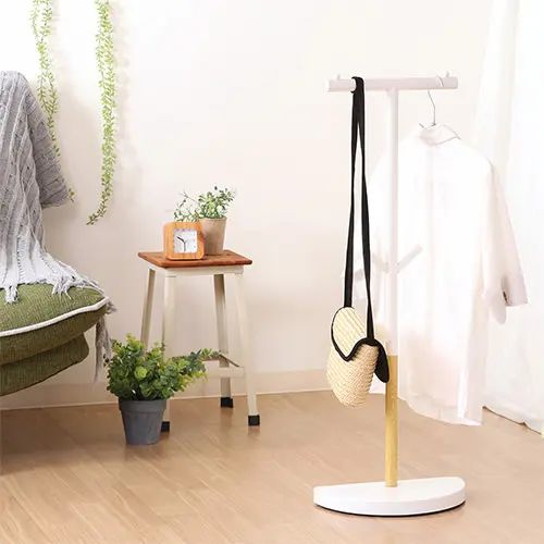 [幅33cm] ハンガーラック バックパックスタンド ホワイト 半円ベース 壁付けできる 軽量設計 スチール ..