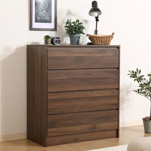 [リビング チェスト] 4段 ミディアムブラウン 収納力 木目調 幅80.5cm スライドレール付き 引き出し付き ナチュラル シンプル 大容量