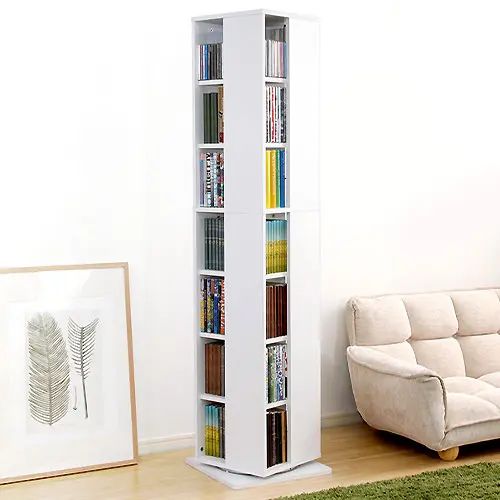 [本棚 オープン] ブックラック 7段 ホワイト ナチュラル ウォールナット 省スペース 回転式タイプ 幅39cm 可動棚付き ウォルナット柄 コンパクト 大容量