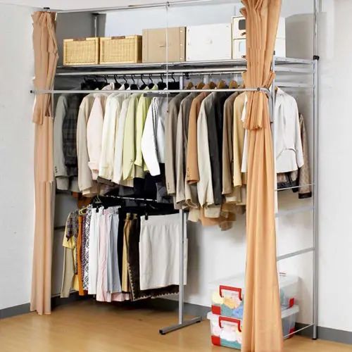 [幅138cm] ポールハンガー ウォークインクローゼット 伸縮式 突っ張り式 スチール 高さ調整 アイボリー フロントハンガー付き カーテン