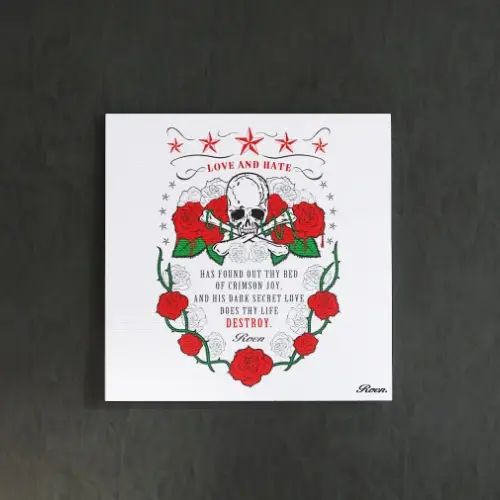 [30×30]目を惹く赤いつるバラと スカルモチーフのアートパネル
