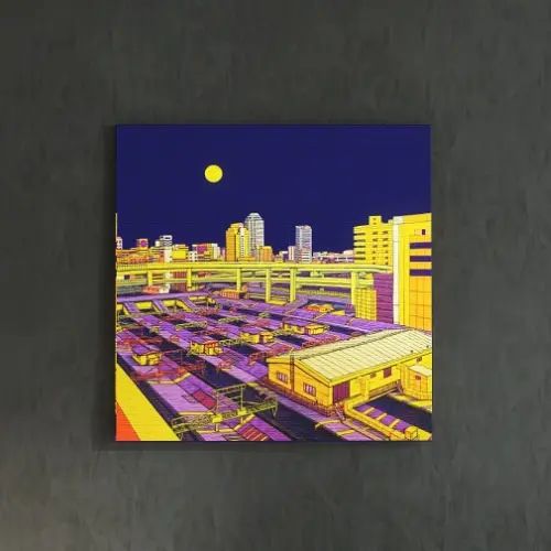 お部屋のアクセントに最適 月とターミナル駅のファブリックパネル