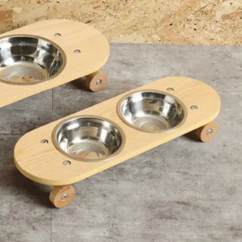 インテリア性を備えた スケボー風デザイン ペット用食器 (小) ナチュラル
