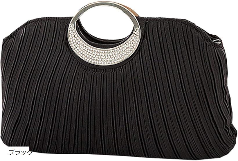 パーティーバッグ クラッチバッグ レディース 大きめ がま口 結婚式 披露宴 サブバッグ 2WAY フォーマルバッグ S719 ブラック (ブラック)