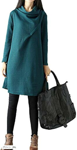 ドレープ aライン チュニックワンピ ワッフル カットソー レディース ワンピース 長袖 緑色(グリーン, 05.3XL) ドレープ aライン チュニックワンピ ワッフル カットソー レディース ワンピース 長袖 緑色(グリーン, 05.3XL)
