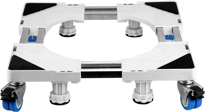 洗濯機台 かさ上げ洗濯機置き台 ステンレス 伸縮式 スライド台 幅/奥行50～68cm キャスター付 ...