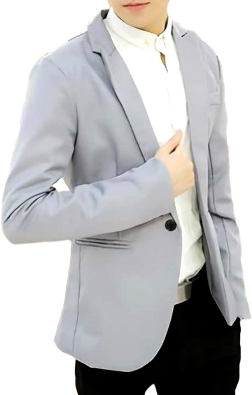 メンズ カジュアル テーラード ジャケット スリム ビジネス 無地 長袖 ひとつ ボタン( グレー, 3XL)