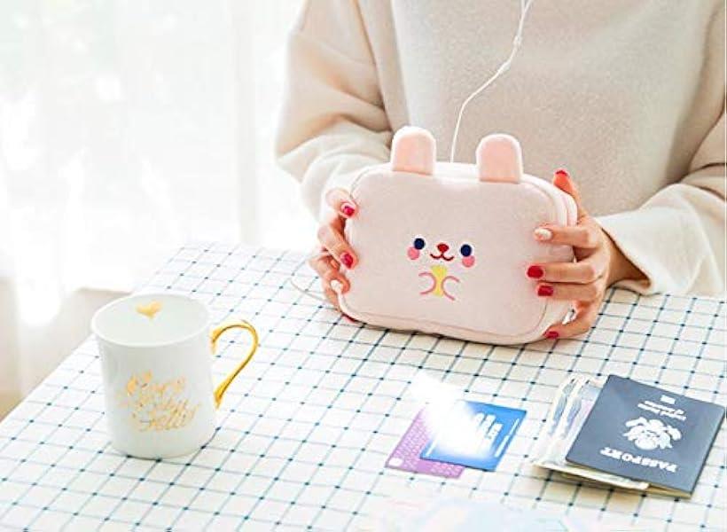 かわいい アニマル ポーチ スマホ 携帯電話 デジタル 充電器 収納 バッグ 充電ケーブル 取り出し口付き(ピンク)