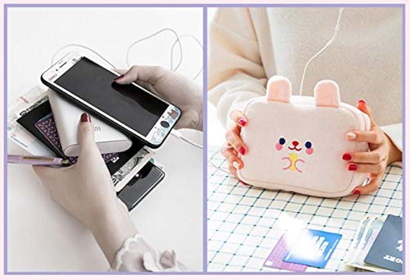 かわいい アニマル ポーチ スマホ 携帯電話 デジタル 充電器 収納 バッグ 充電ケーブル 取り出し口付き(ピンク)