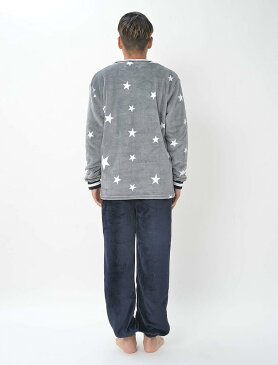 メンズ もこもこ ルームウェア ボアフリース セットアップ 上下セット パジャマ 4L 大きいサイズ ゆったり あったか モコモコ スター/グレー,(スター/グレー, M)