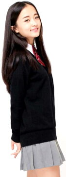 セーター Vネック 長袖 無地 スクールセーター 女子 高校生 学生 制服 男女兼用 オフィス 綿 ブラック/L(ブラック, L)