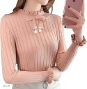 ベイブスター リブニット セーター レディース カットソー シャツ 長袖 リボン タートルネック ニットソー ロングスリーブ(ピンク, Free Size)(4)