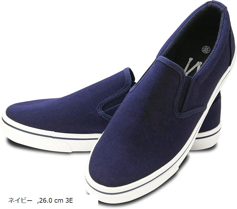 メンズ レディース スリッポン デッキシューズ 無地 黒 白 ライン キャンバス カジュアル スニーカー 男女 ネイビー measurement_26_poin...