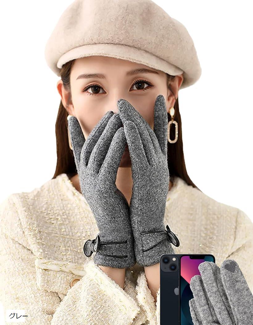手袋 レディース スマホ手袋 手袋防寒 裏起毛 タッチパネル 通勤 通学 お洒落 スマホ対応 グレ− (グレー, Free Size)