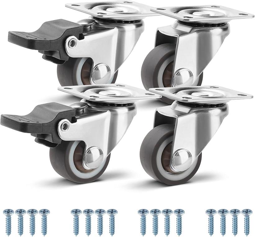 【楽天ランキング1位入賞】1インチ家具用キャスター車輪 ブレーキ付き 4個耐荷重40kg 360度回転 屋内外..
