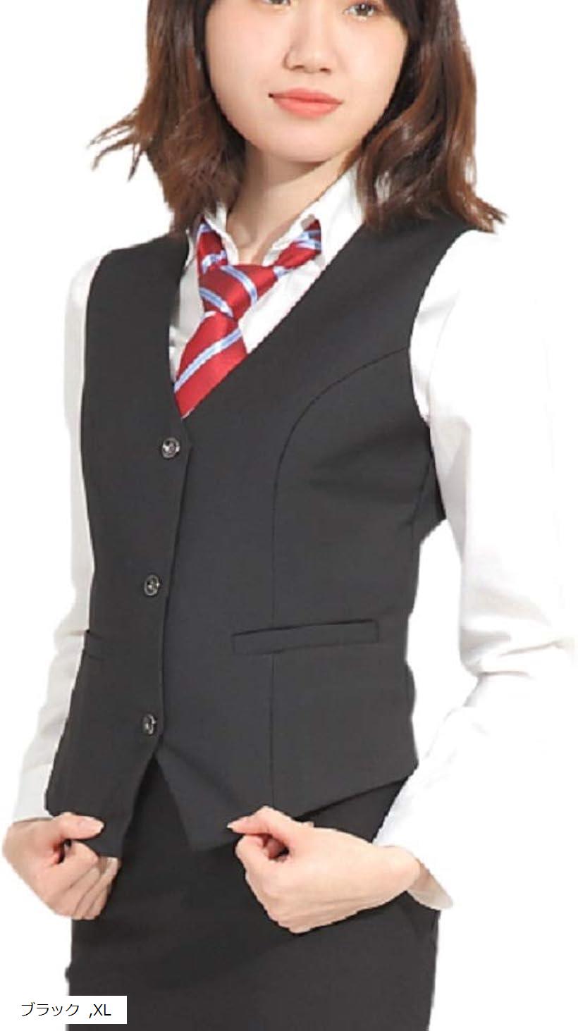 ベスト レディース フォーマル 大きいサイズ ビジネス ジレ オフィス ベストレディース 事務服 制服 e369(ブラック, XL)