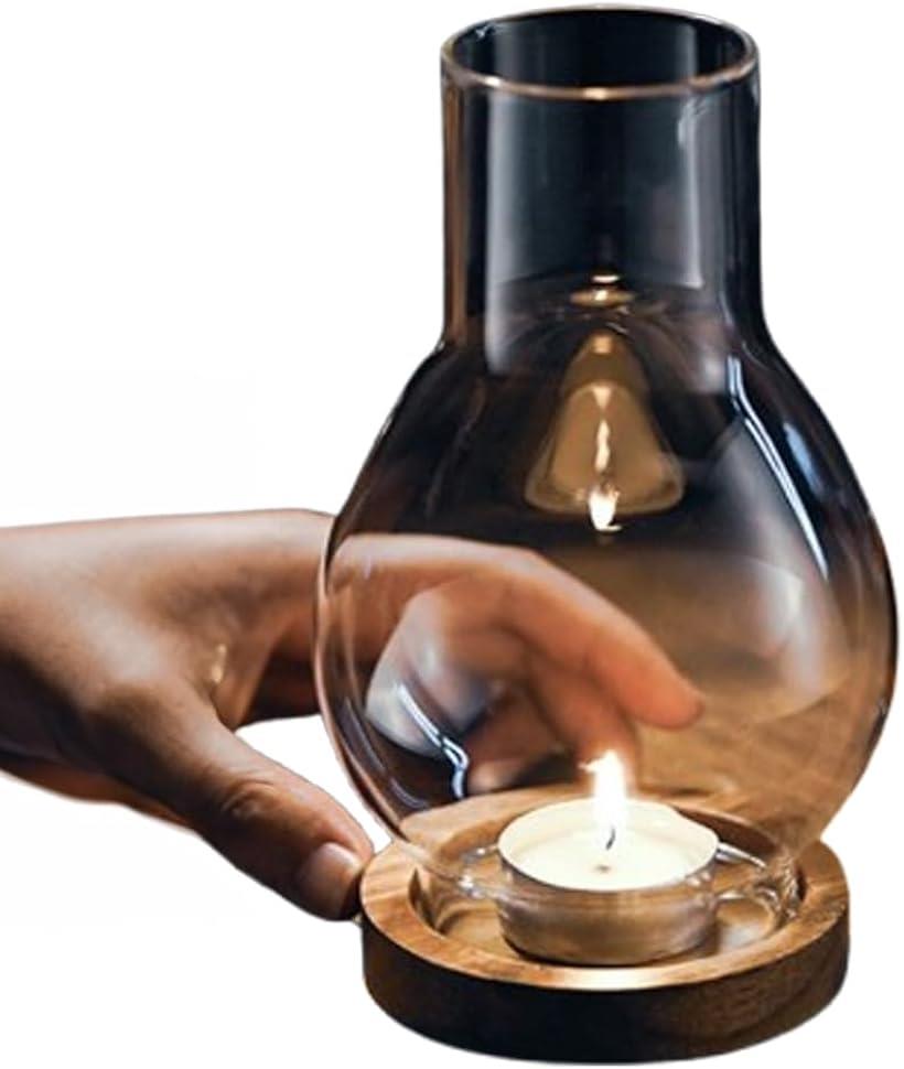 Asday キャンドルホルダー ロウソク立て キャンドルランタン キャンドルスタンド 卓上 ガラス製 燭台 カンテラ 台座つき (クリア, 画像参照)