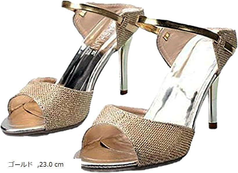 サンダル ミュール ピン ヒール 9cm アップ vカット シンプル スティレット アンクル ストラッ トゥー ..