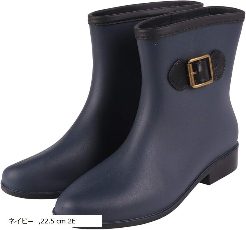 レインシューズ レディース 無地 ショート ブーツ 長靴 レインブーツ ミドルブーツ シンプル デザイン (ネイビー, 22.5～23.0 cm)