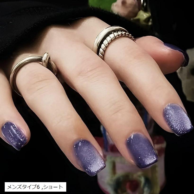 ネイルチップ メンズ 地雷系 シンプル マット 爪 ショート (メンズタイプ6, ショート)